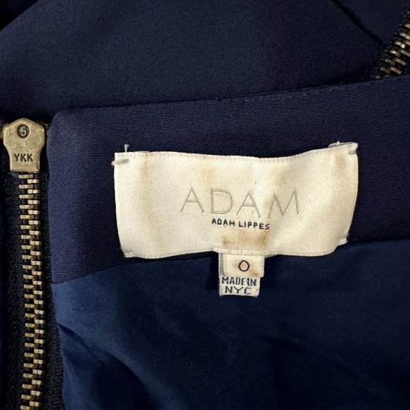 Adam Lippes Navy Blue Silk Satin Dress Size 0 Zipper Scoop Neck Mini 3/4 Sleeve - Picture 7 of 10
